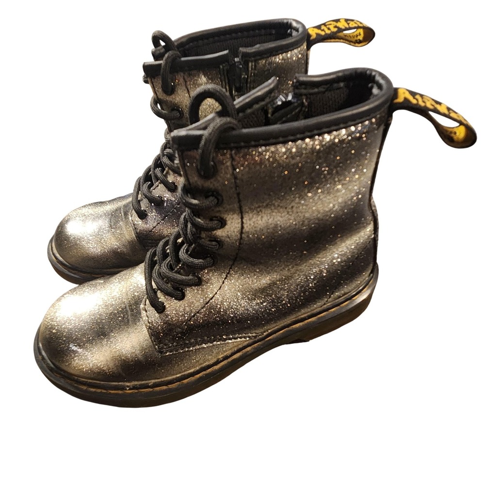 Dr. Martens 1460 Ombre Glitter‎ Boots Youth Size 2 Silver Lace Up Combat